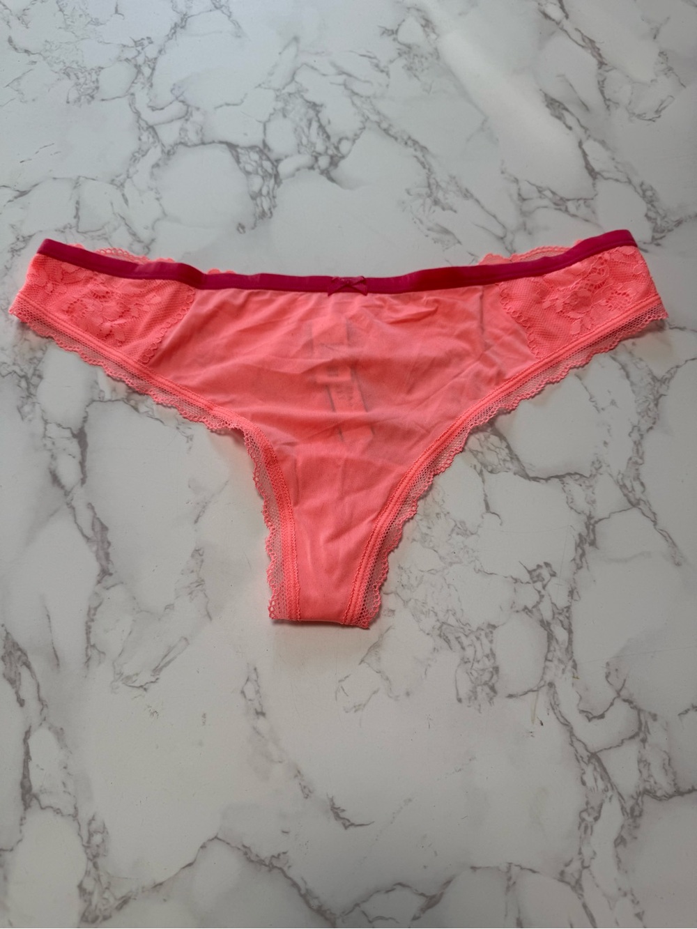 Victoria's Secret Coral Pink Bikini Brief with Magenta Trim. Size M.